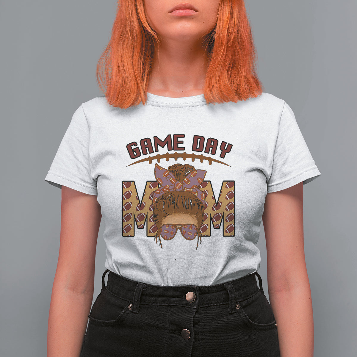 Football Mom T Shirt For Women Women Game Day Sunday Funday Rugby Messy Bun - Wonder Print Shop