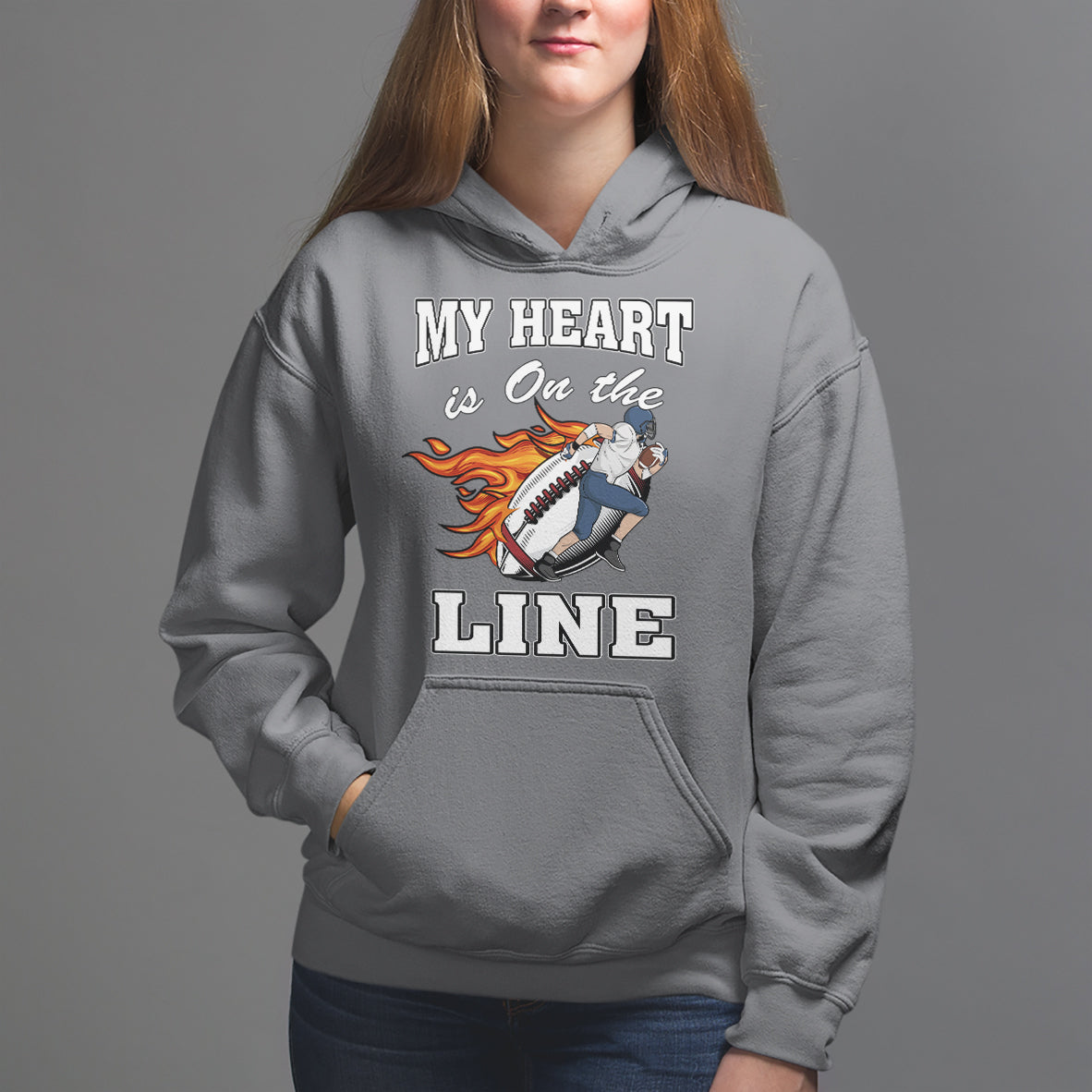 Football Mom Hoodie My Heart Is On That Line Rugby Player - Wonder Print Shop