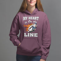 Football Mom Hoodie My Heart Is On That Line Rugby Player - Wonder Print Shop
