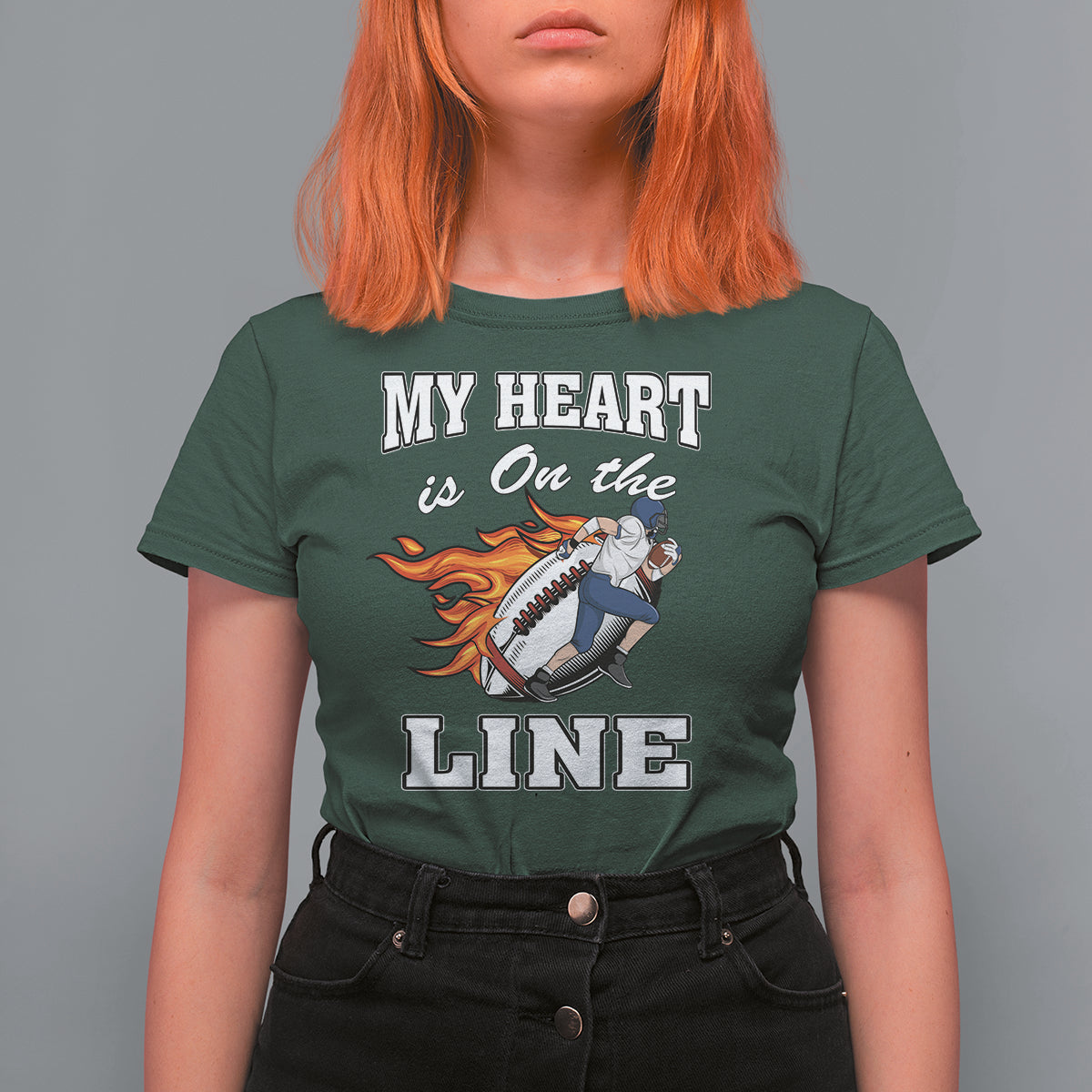 Football Mom T Shirt For Women My Heart Is On That Line Rugby Player - Wonder Print Shop