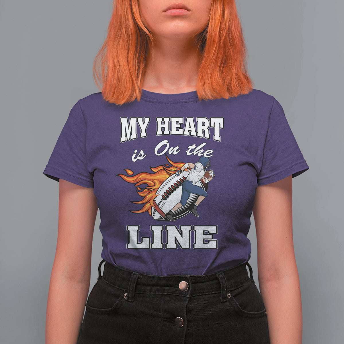 Football Mom T Shirt For Women My Heart Is On That Line Rugby Player - Wonder Print Shop