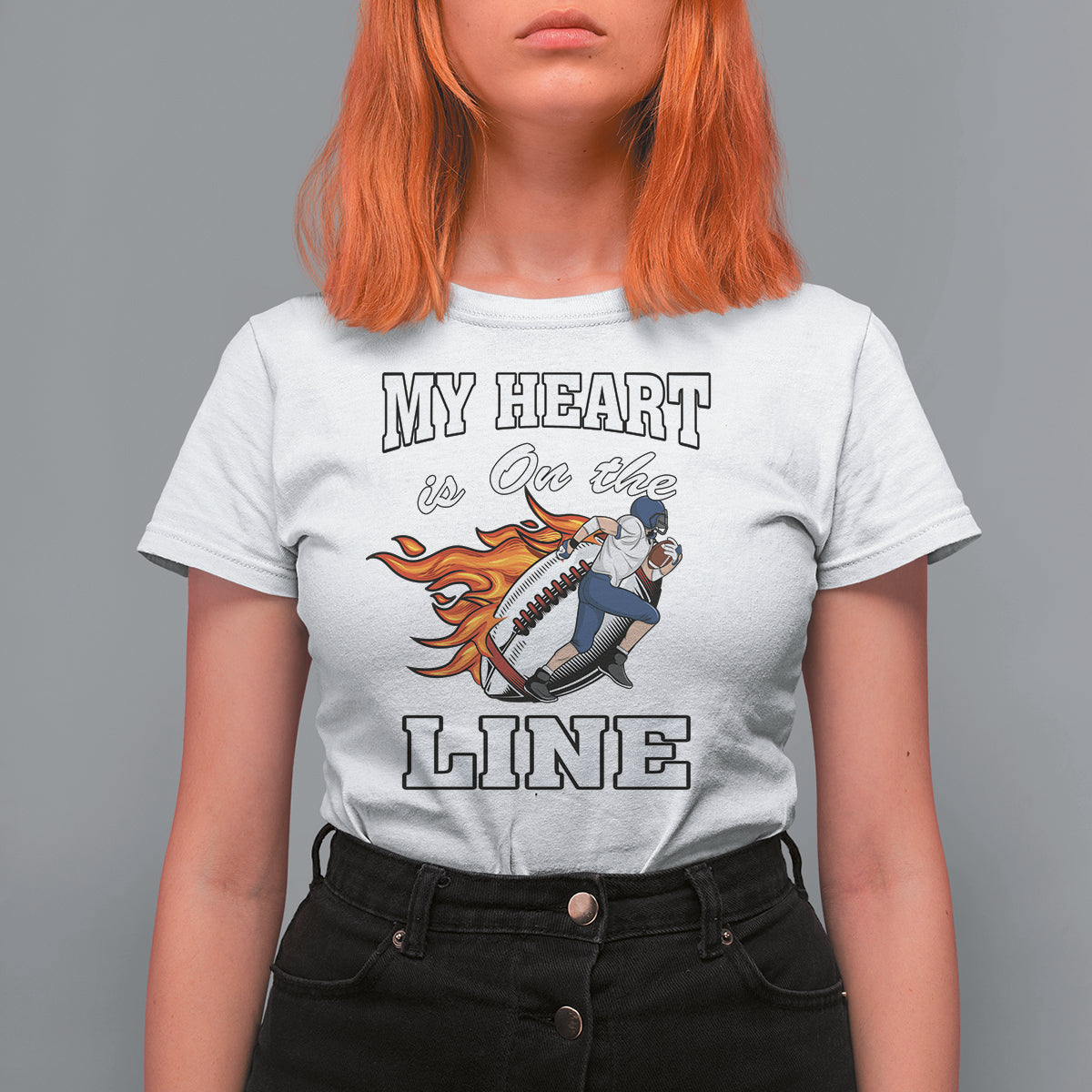Football Mom T Shirt For Women My Heart Is On That Line Rugby Player - Wonder Print Shop
