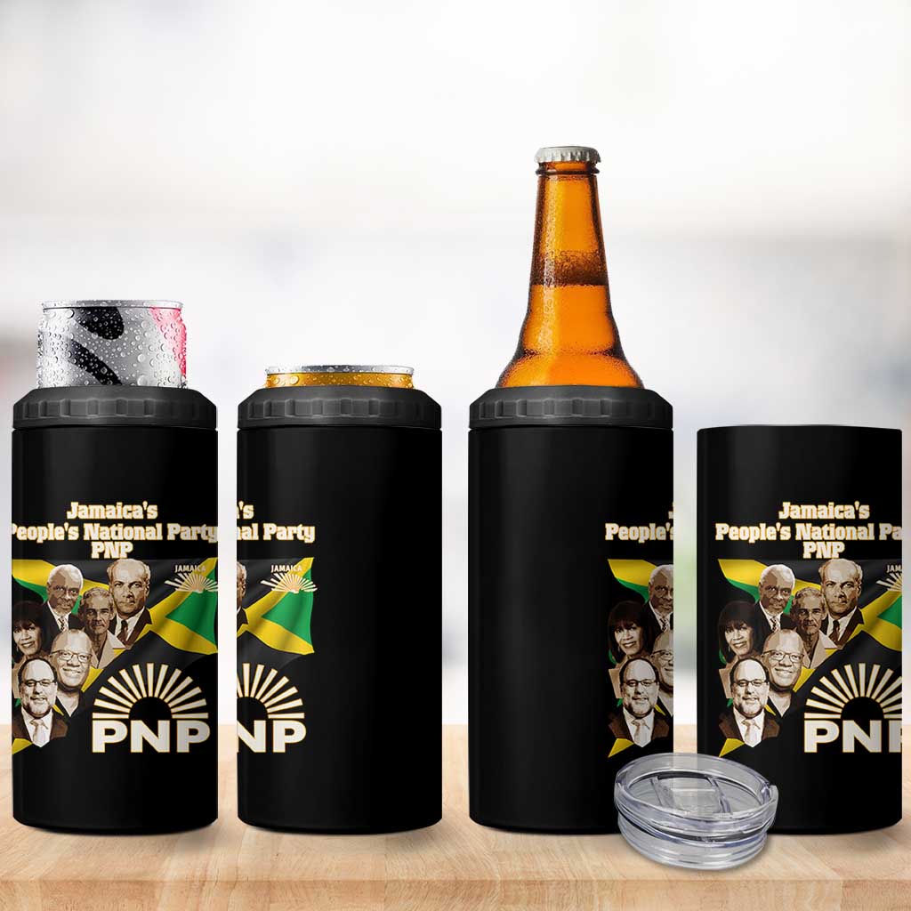 Jamaica People's National Party PNP Supporter 4 in 1 Can Cooler Tumbler Patriotic Political Leaders Tribute Jamaican Flag - Wonder Print Shop