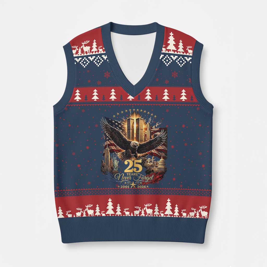 Patriotic American Eagle 9 11 Memorial 25th Anniversary V-Neck Knit Sweater Vest 25 Years 2021 2026 Never Forget