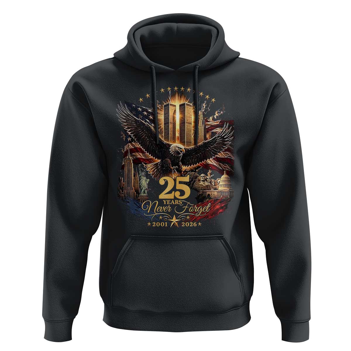 Patriotic American Eagle 9 11 Memorial 25th Anniversary Hoodie 25 Years 2021 2026 Never Forget