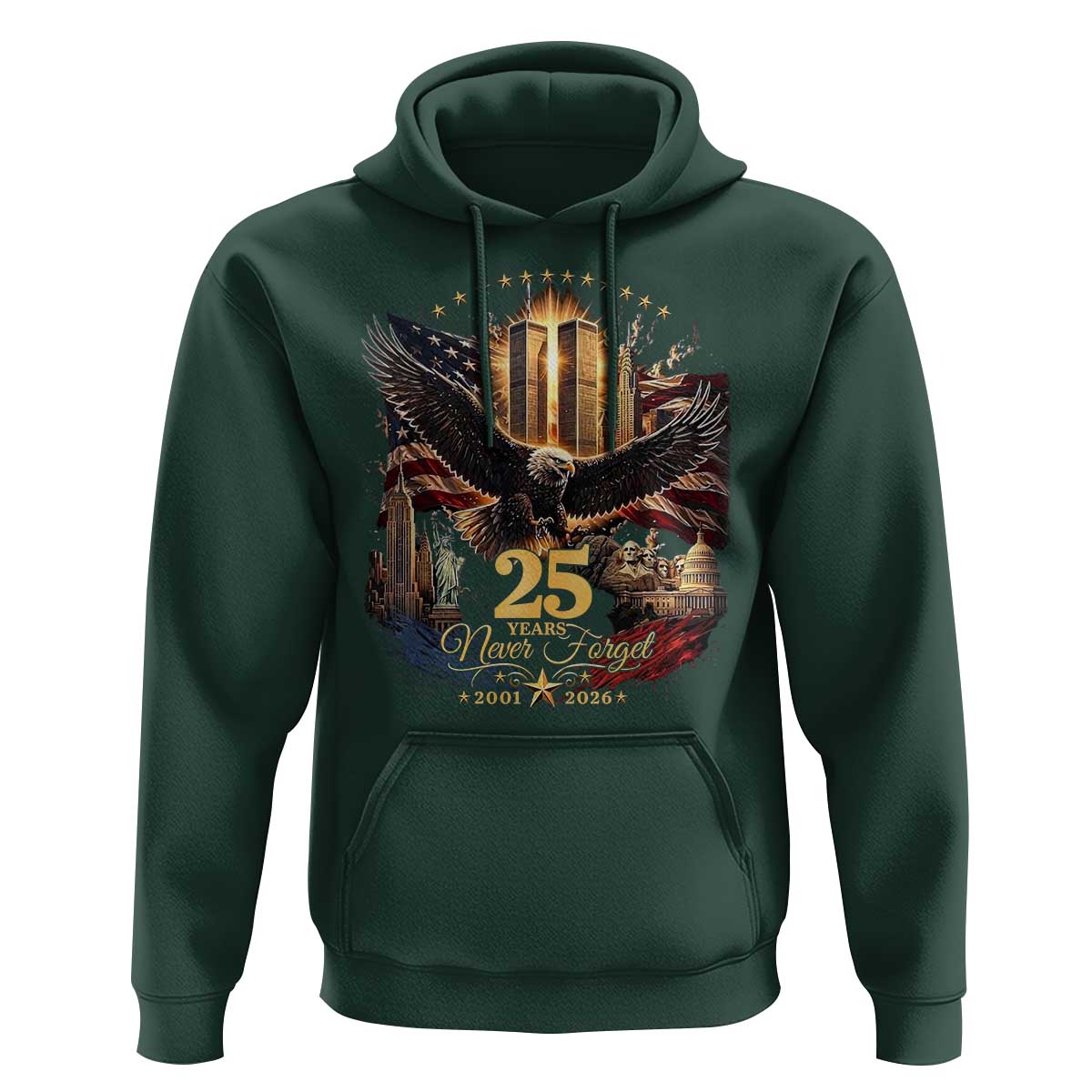 Patriotic American Eagle 9 11 Memorial 25th Anniversary Hoodie 25 Years 2021 2026 Never Forget