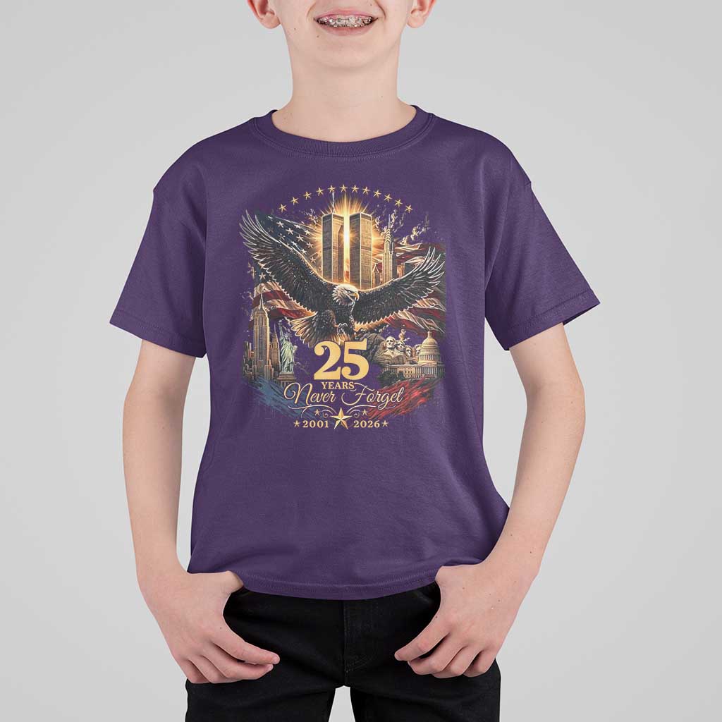 Patriotic American Eagle 9 11 Memorial 25th Anniversary T Shirt For Kid 25 Years 2021 2026 Never Forget