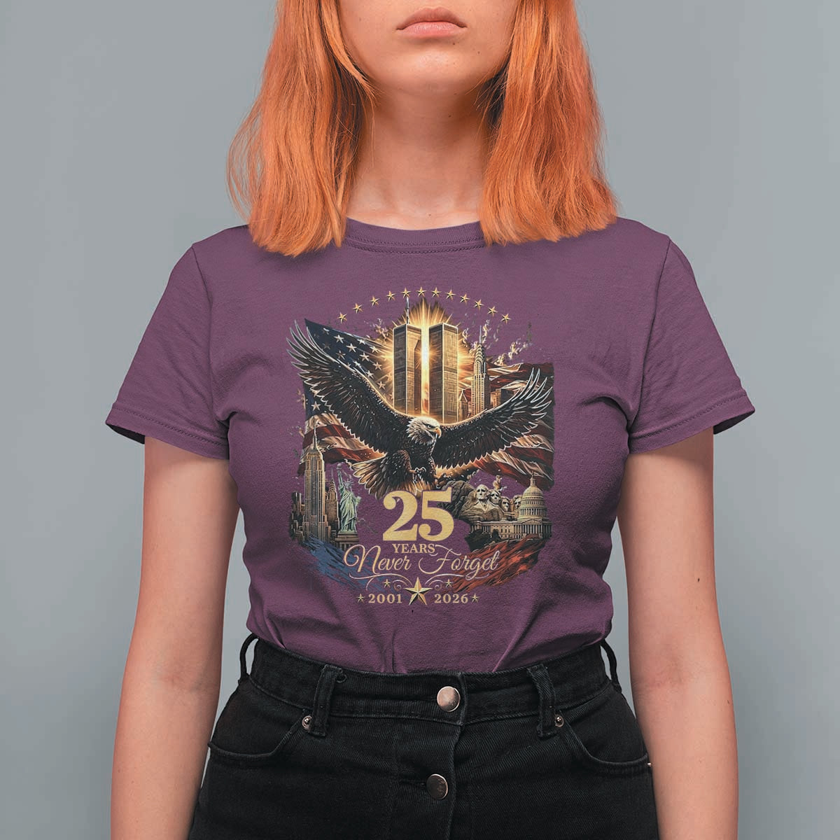 Patriotic American Eagle 9 11 Memorial 25th Anniversary T Shirt For Women 25 Years 2021 2026 Never Forget