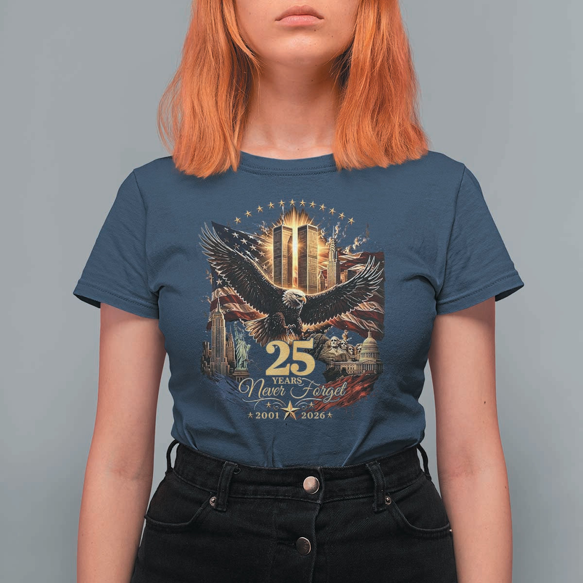 Patriotic American Eagle 9 11 Memorial 25th Anniversary T Shirt For Women 25 Years 2021 2026 Never Forget