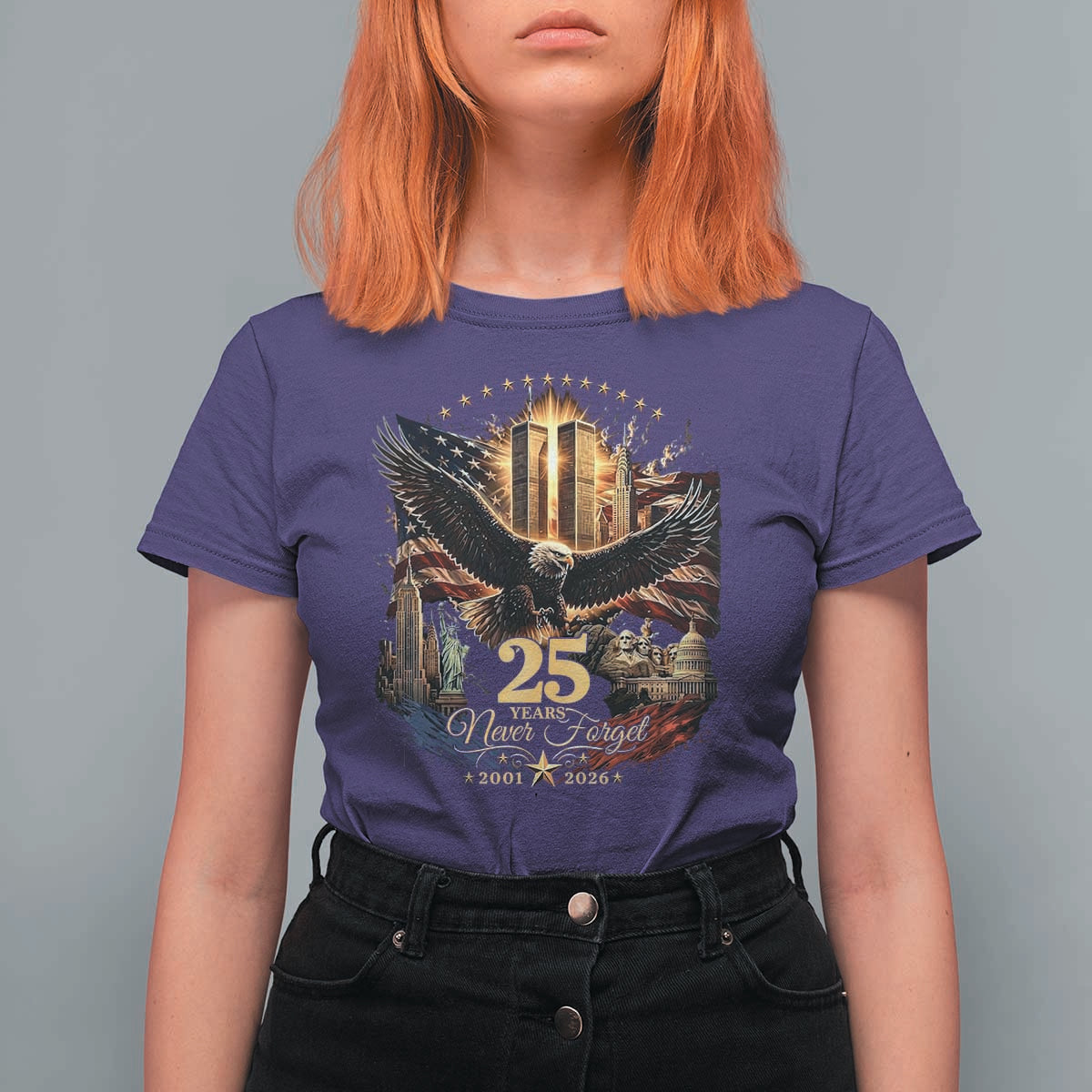 Patriotic American Eagle 9 11 Memorial 25th Anniversary T Shirt For Women 25 Years 2021 2026 Never Forget