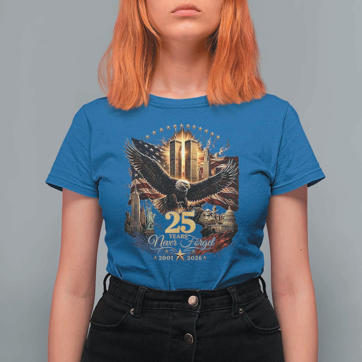 Patriotic American Eagle 9 11 Memorial 25th Anniversary T Shirt For Women 25 Years 2021 2026 Never Forget