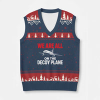 We Are All On The Decoy Plane Theories Trijet Aircraft Graphic V-Neck Knit Sweater Vest Funny Satirical Meme Conspiracy Commentary