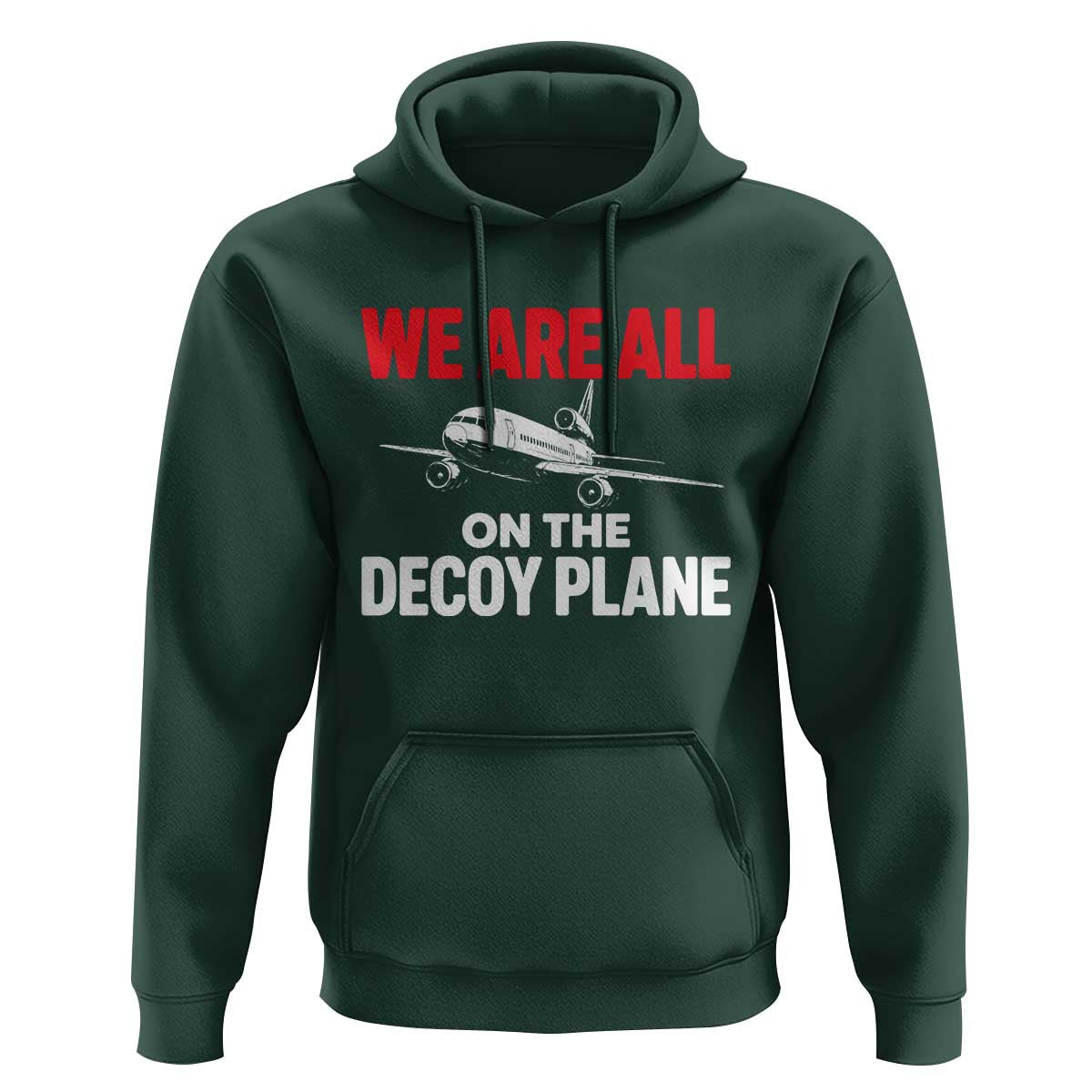 We Are All On The Decoy Plane Theories Trijet Aircraft Graphic Hoodie Funny Satirical Meme Conspiracy Commentary
