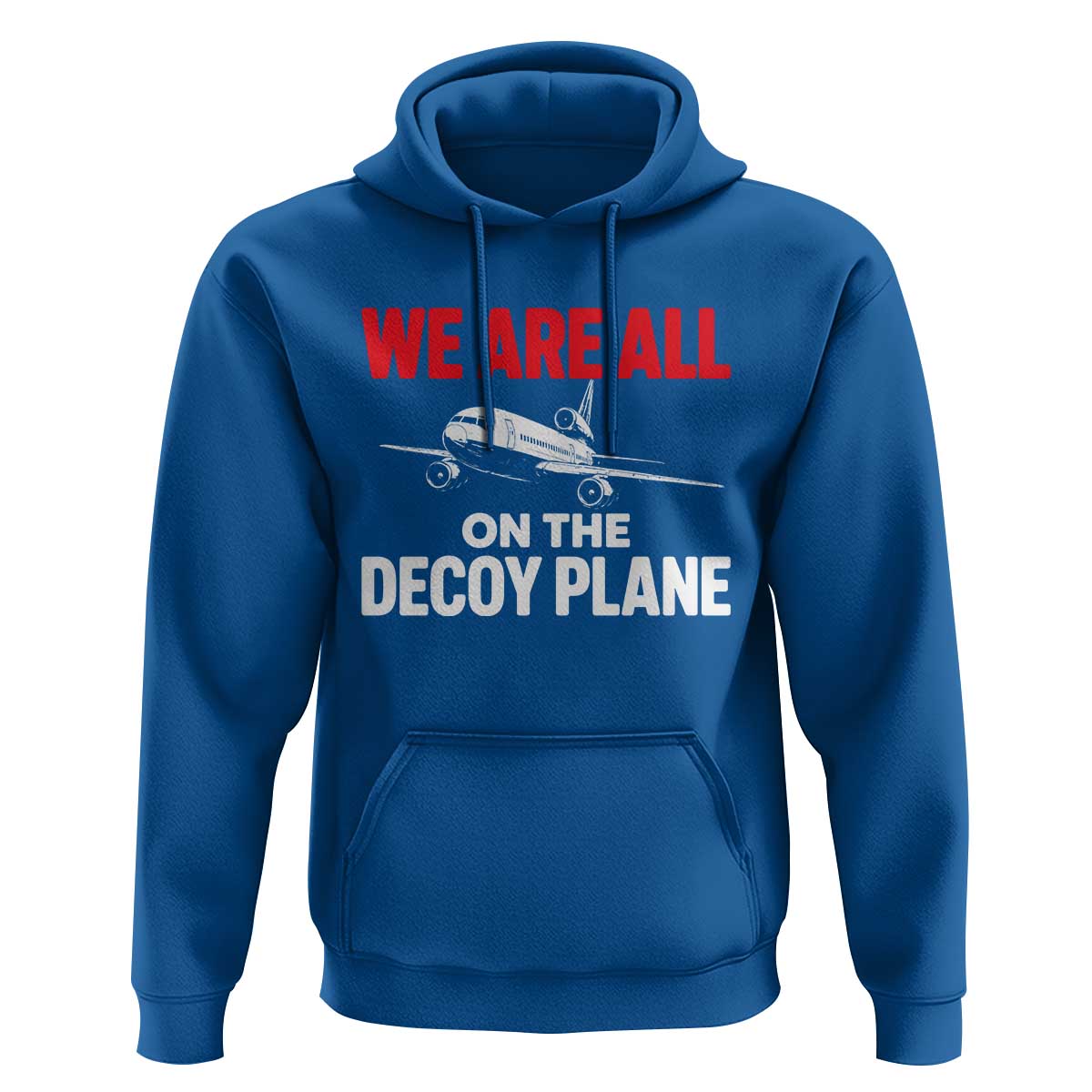 We Are All On The Decoy Plane Theories Trijet Aircraft Graphic Hoodie Funny Satirical Meme Conspiracy Commentary