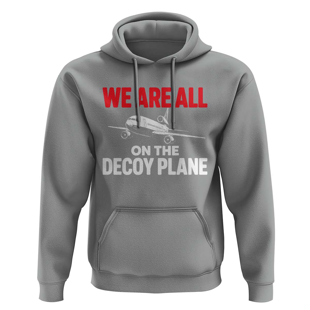 We Are All On The Decoy Plane Theories Trijet Aircraft Graphic Hoodie Funny Satirical Meme Conspiracy Commentary