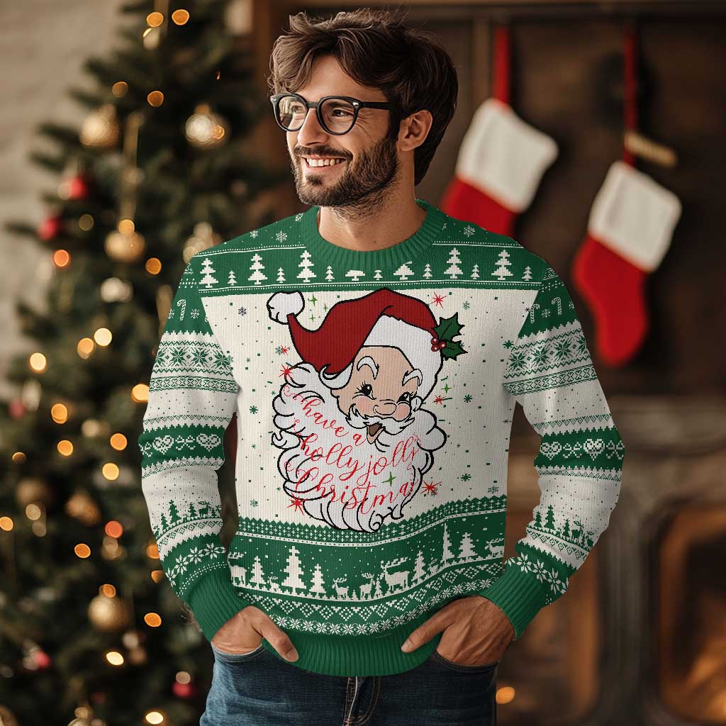 Vintage Christmas Santa Claus Face Xmas Funny Old Fashioned Ugly Christmas Sweater - Wonder Print Shop