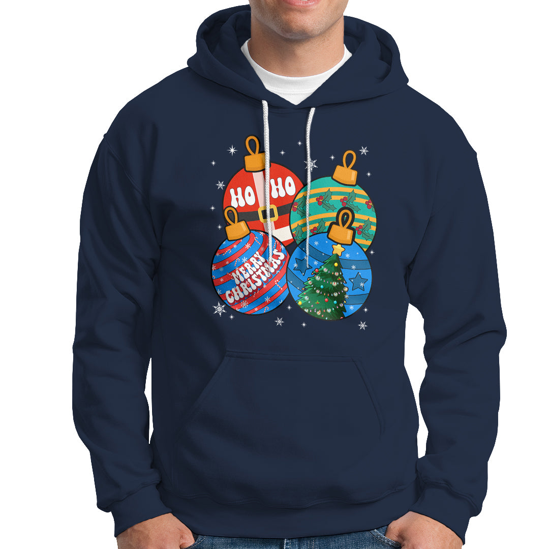 Retro Groovy Merry Christmas Ornament Ho Ho Ho Hoodie - Wonder Print Shop