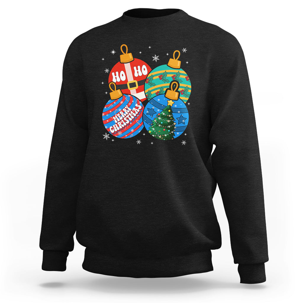 Retro Groovy Merry Christmas Ornament Ho Ho Ho Sweatshirt - Wonder Print Shop