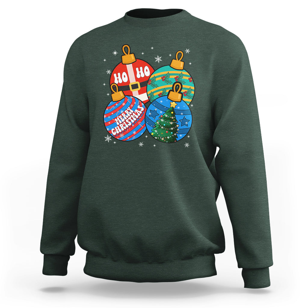 Retro Groovy Merry Christmas Ornament Ho Ho Ho Sweatshirt - Wonder Print Shop