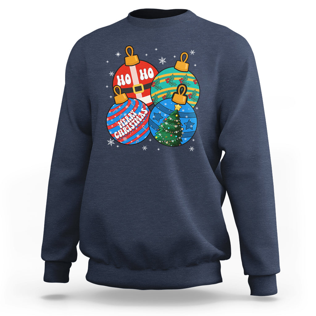 Retro Groovy Merry Christmas Ornament Ho Ho Ho Sweatshirt - Wonder Print Shop