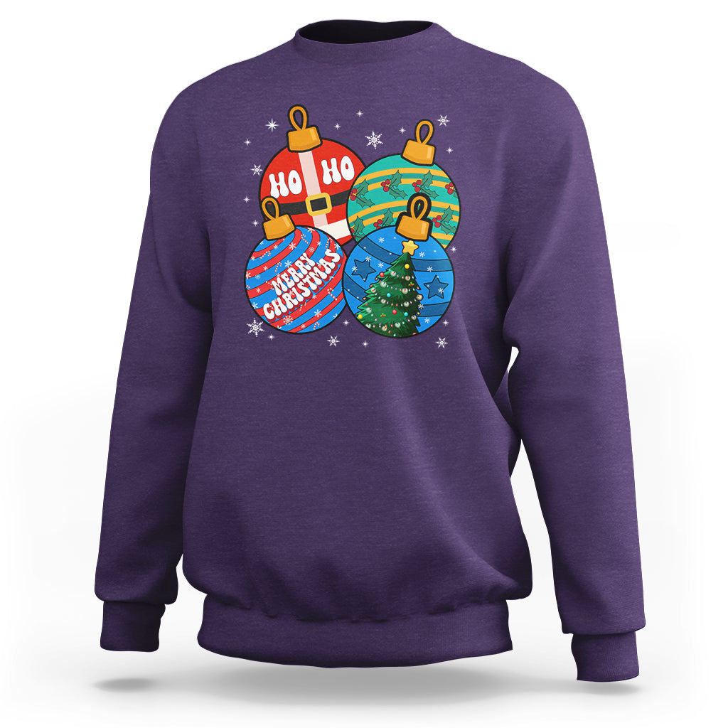 Retro Groovy Merry Christmas Ornament Ho Ho Ho Sweatshirt - Wonder Print Shop