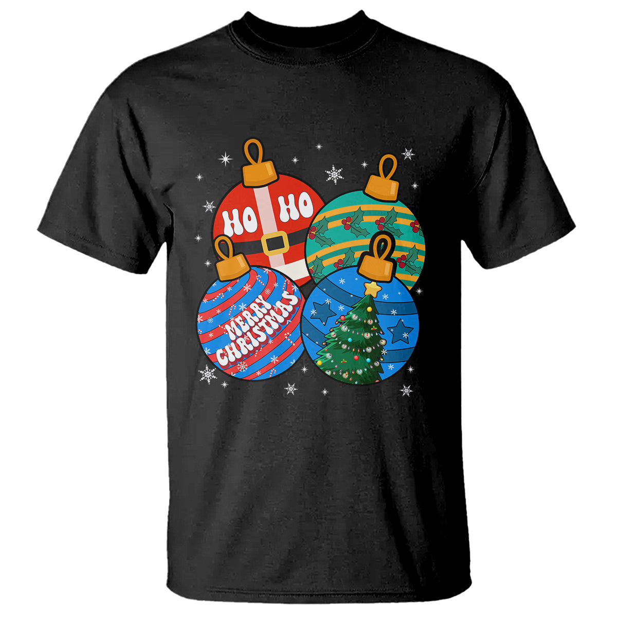Retro Groovy Merry Christmas Ornament Ho Ho Ho T Shirt - Wonder Print Shop