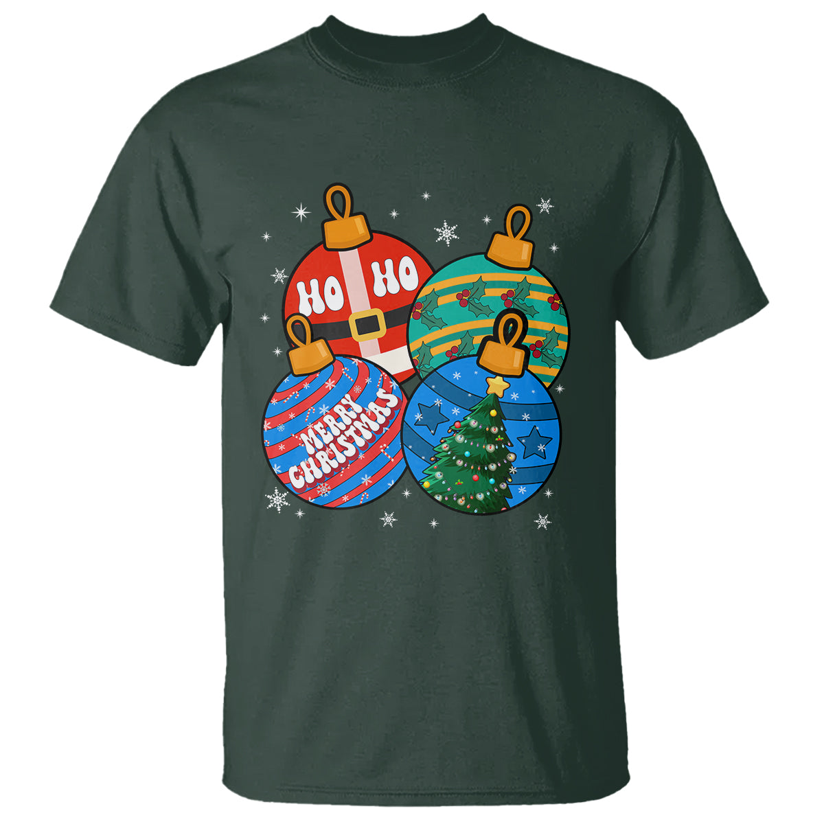 Retro Groovy Merry Christmas Ornament Ho Ho Ho T Shirt - Wonder Print Shop