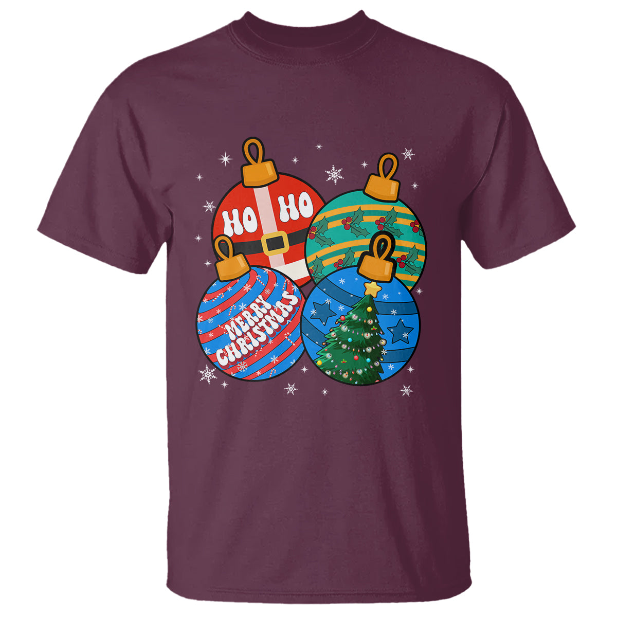 Retro Groovy Merry Christmas Ornament Ho Ho Ho T Shirt - Wonder Print Shop