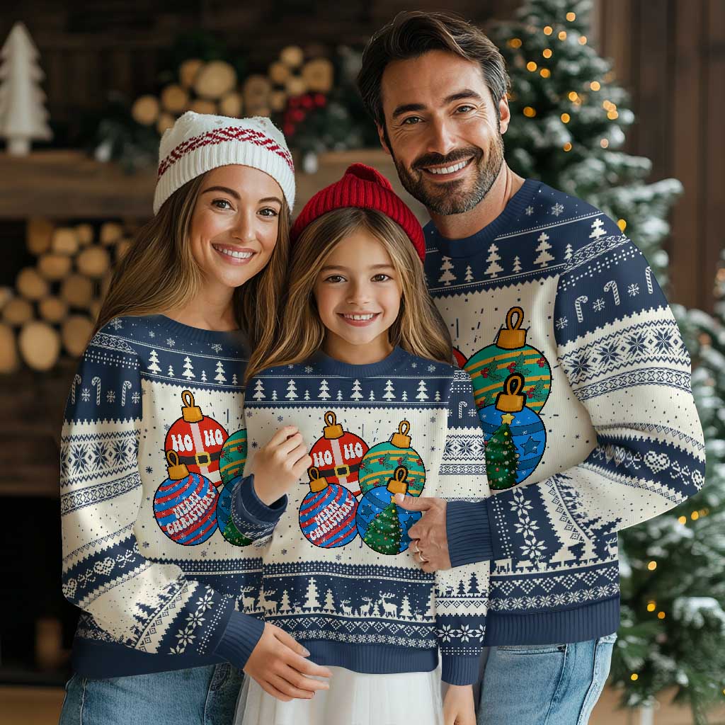 Retro Groovy Merry Christmas Ornament Ho Ho Ho Ugly Christmas Sweater - Wonder Print Shop