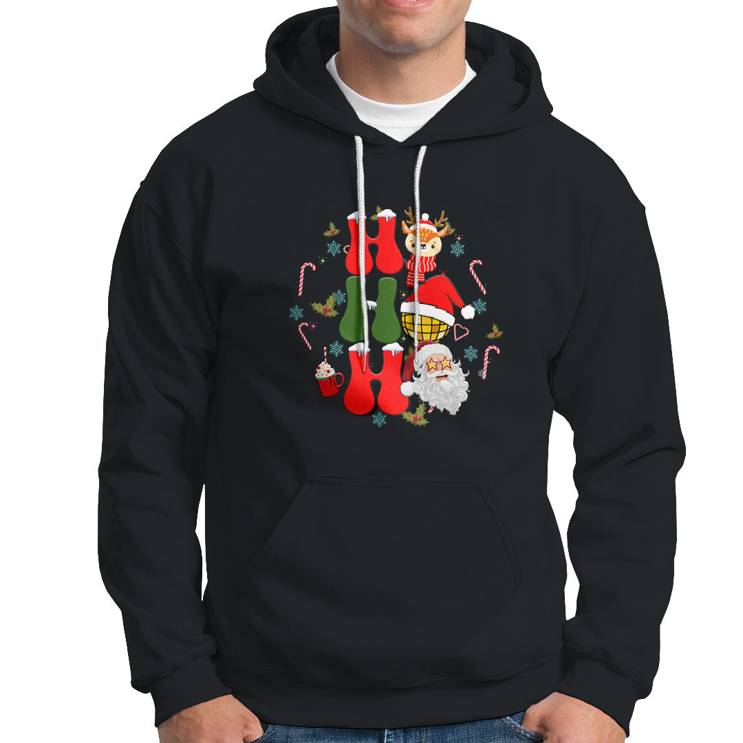 Retro Groovy Christmas Ho Ho Ho Reindeer Disco Ball Santa Xmas Hoodie - Wonder Print Shop
