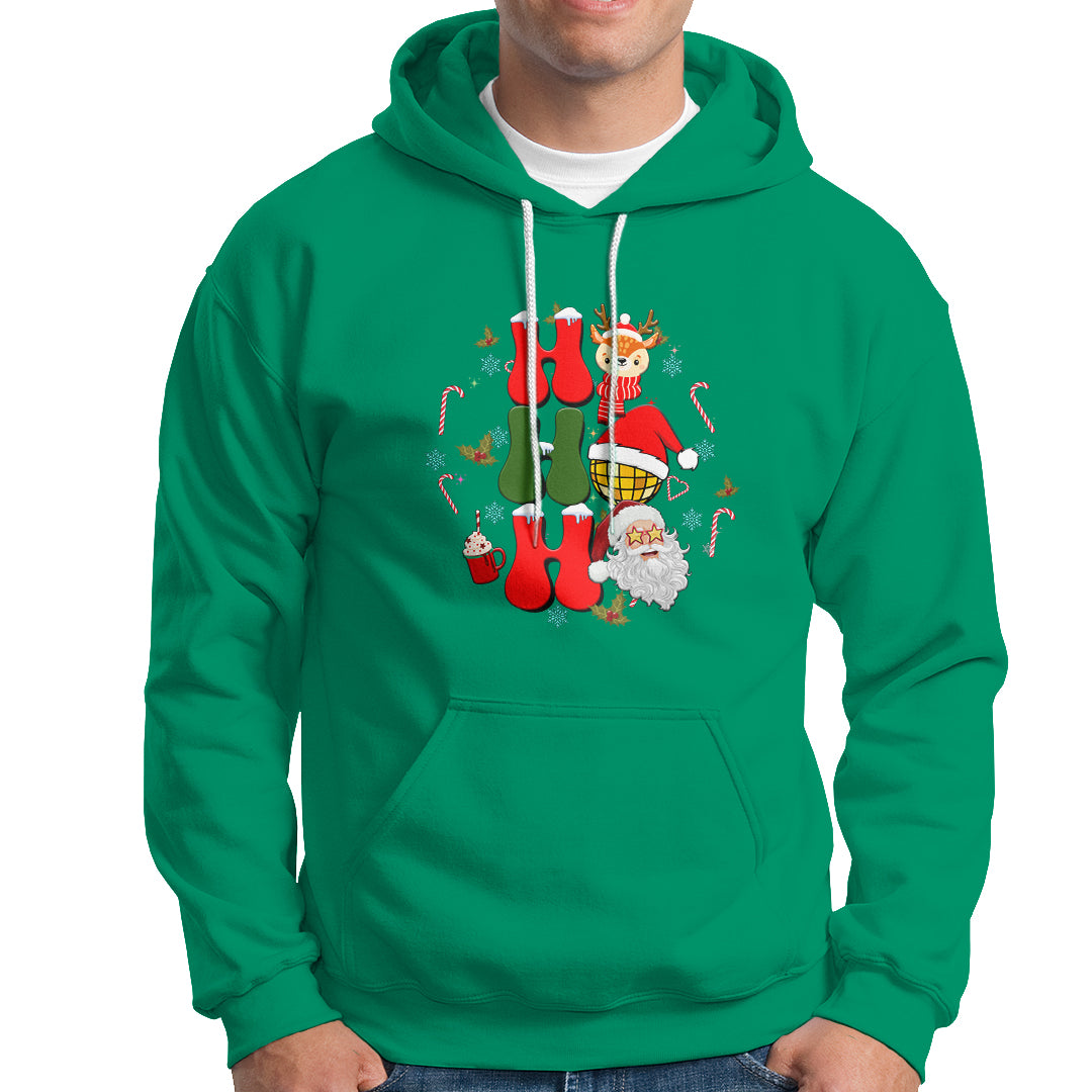Retro Groovy Christmas Ho Ho Ho Reindeer Disco Ball Santa Xmas Hoodie - Wonder Print Shop