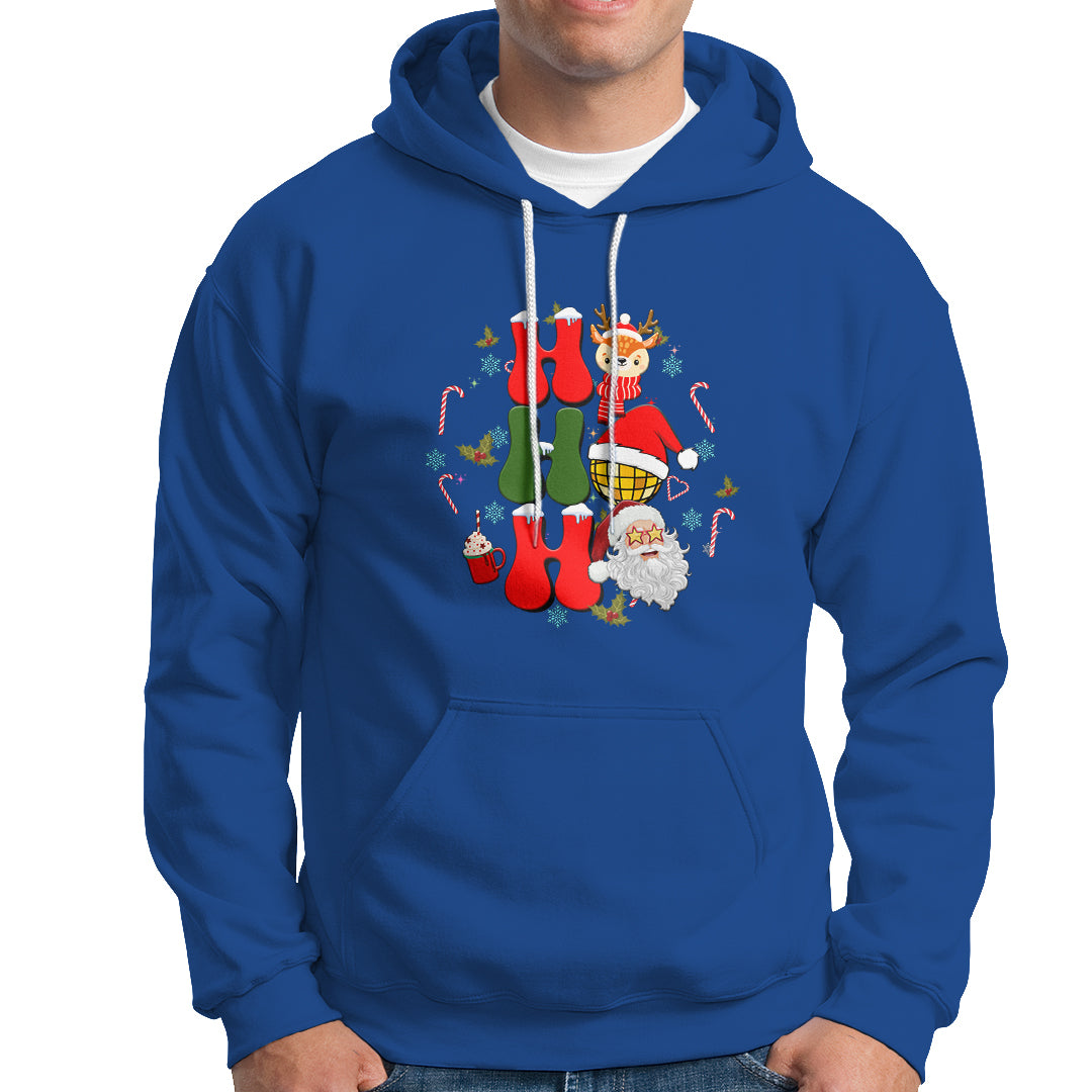 Retro Groovy Christmas Ho Ho Ho Reindeer Disco Ball Santa Xmas Hoodie - Wonder Print Shop