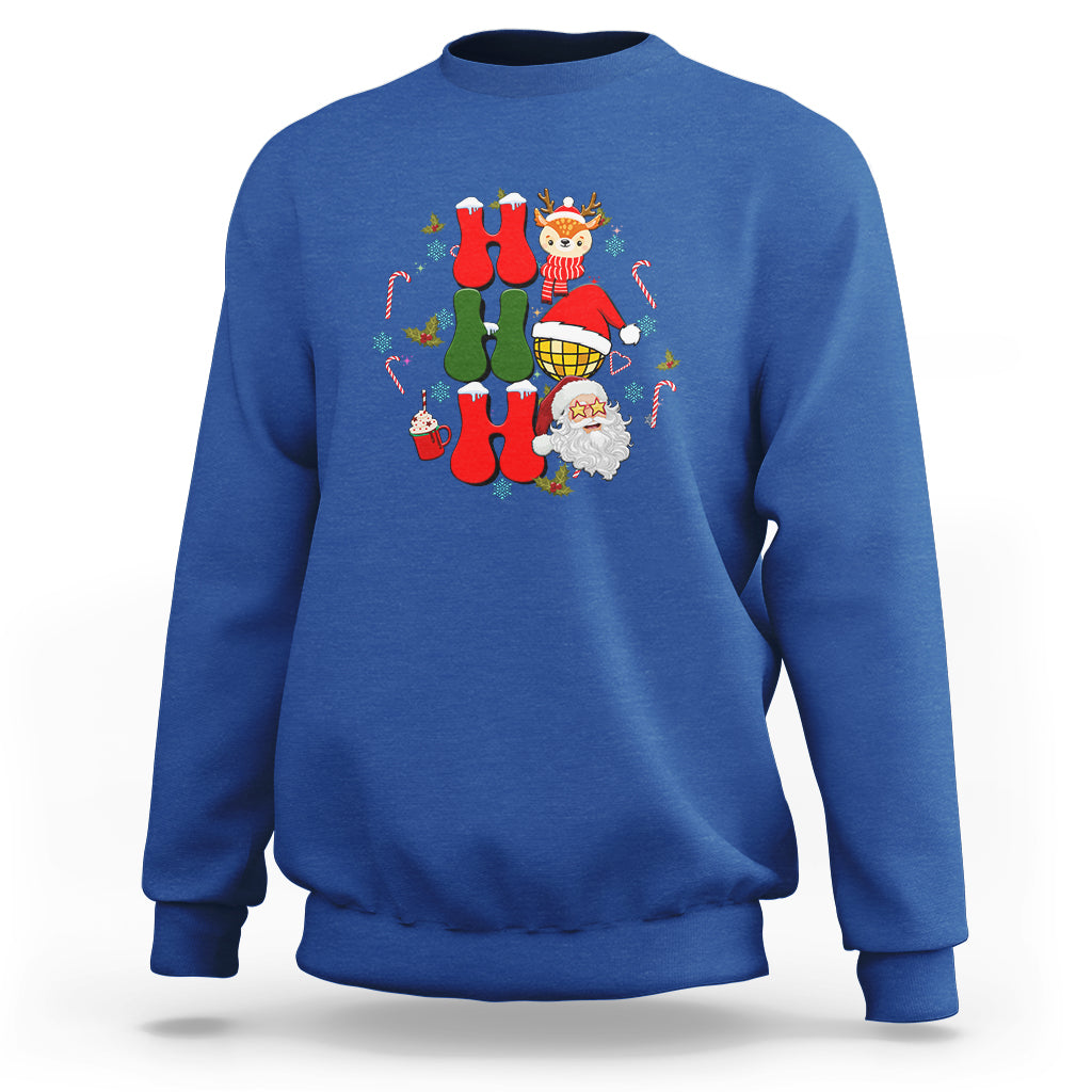 Retro Groovy Christmas Ho Ho Ho Reindeer Disco Ball Santa Xmas Sweatshirt - Wonder Print Shop
