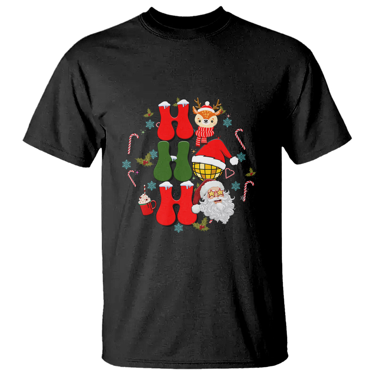 Retro Groovy Christmas Ho Ho Ho Reindeer Disco Ball Santa Xmas T Shirt - Wonder Print Shop