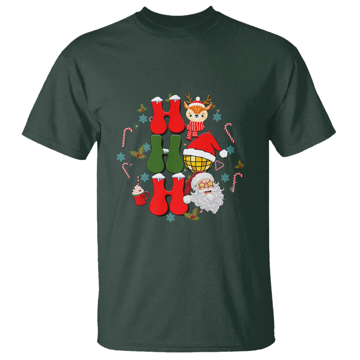 Retro Groovy Christmas Ho Ho Ho Reindeer Disco Ball Santa Xmas T Shirt - Wonder Print Shop