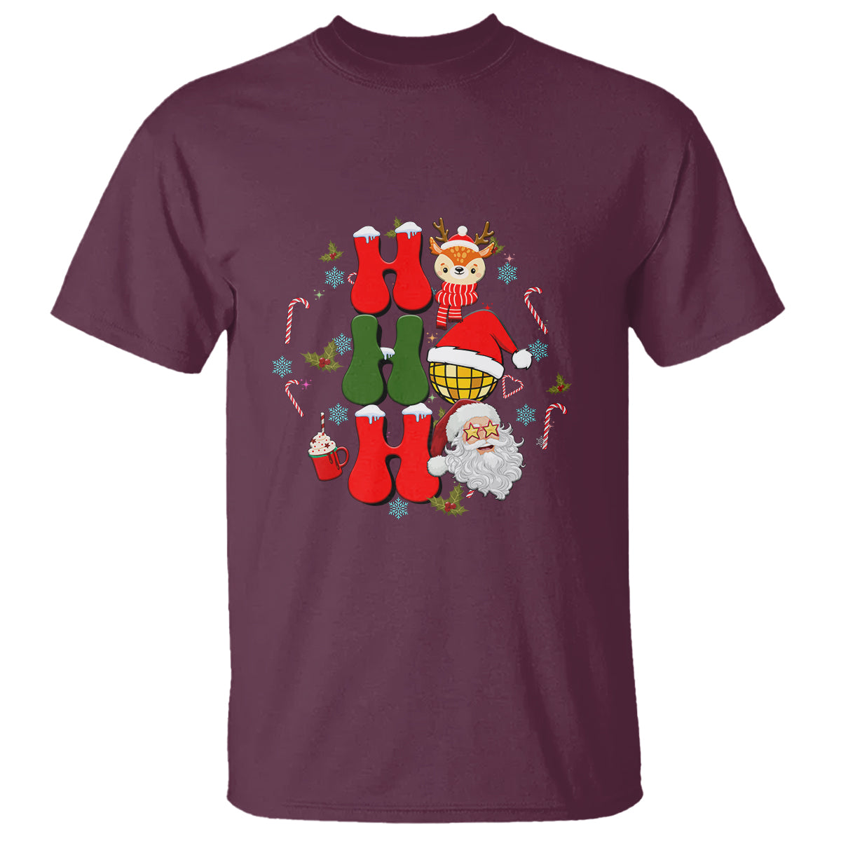 Retro Groovy Christmas Ho Ho Ho Reindeer Disco Ball Santa Xmas T Shirt - Wonder Print Shop