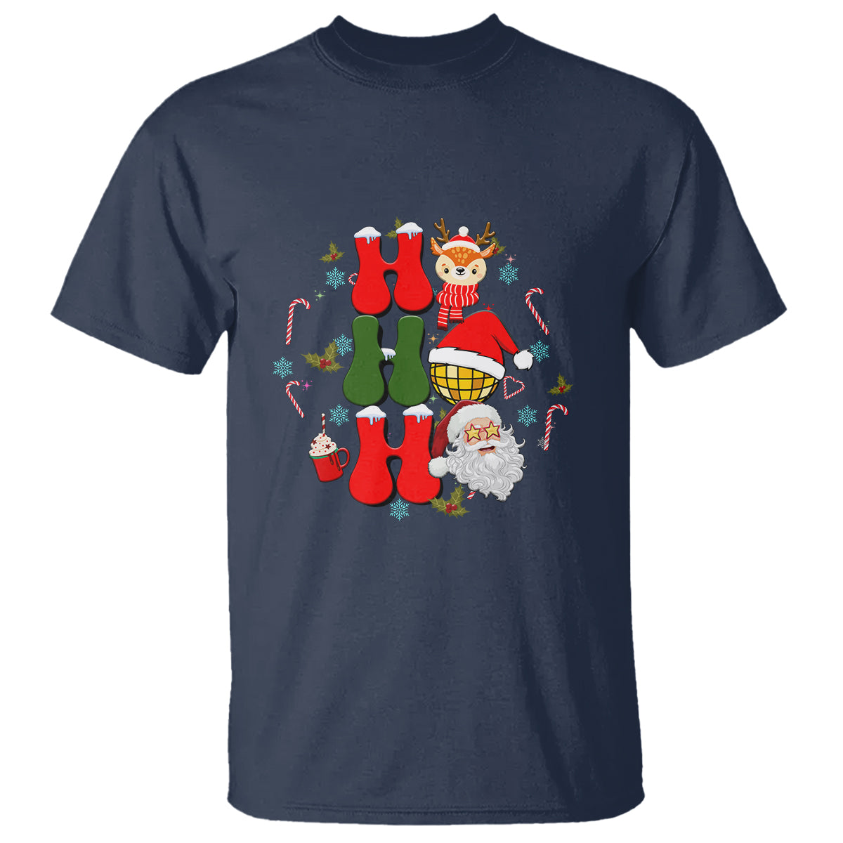 Retro Groovy Christmas Ho Ho Ho Reindeer Disco Ball Santa Xmas T Shirt - Wonder Print Shop