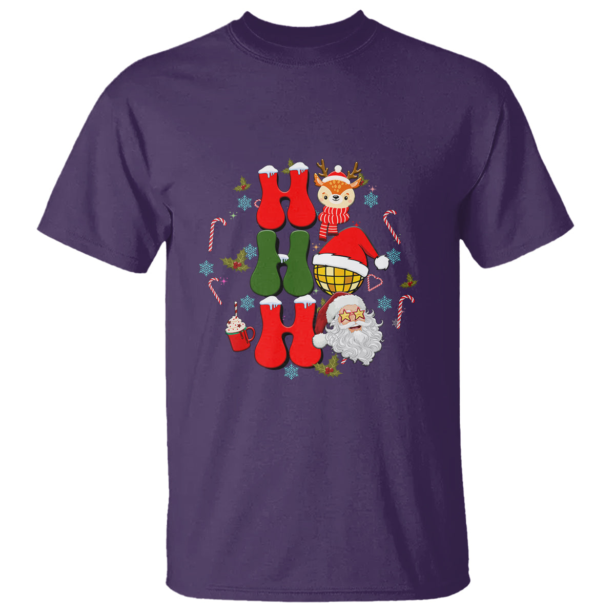 Retro Groovy Christmas Ho Ho Ho Reindeer Disco Ball Santa Xmas T Shirt - Wonder Print Shop