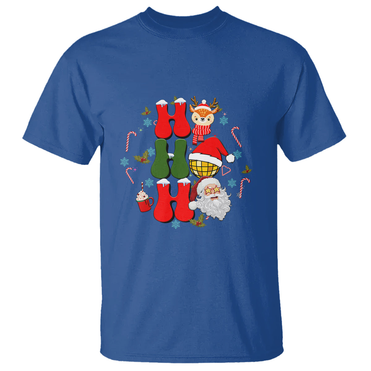 Retro Groovy Christmas Ho Ho Ho Reindeer Disco Ball Santa Xmas T Shirt - Wonder Print Shop