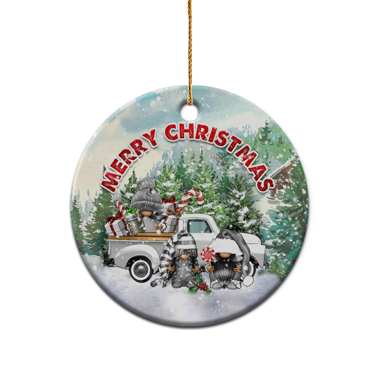 Gnome Christmas Ceramic Ornament Merry Christmas Pickup Truck Gnomies - Wonder Print Shop