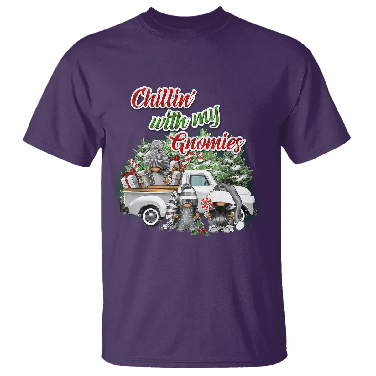 Gnome Christmas T Shirt Chillin With My Gnomies Xmas Truck - Wonder Print Shop