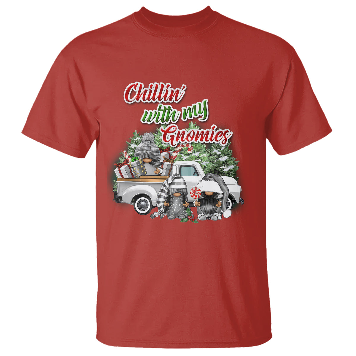 Gnome Christmas T Shirt Chillin With My Gnomies Xmas Truck - Wonder Print Shop