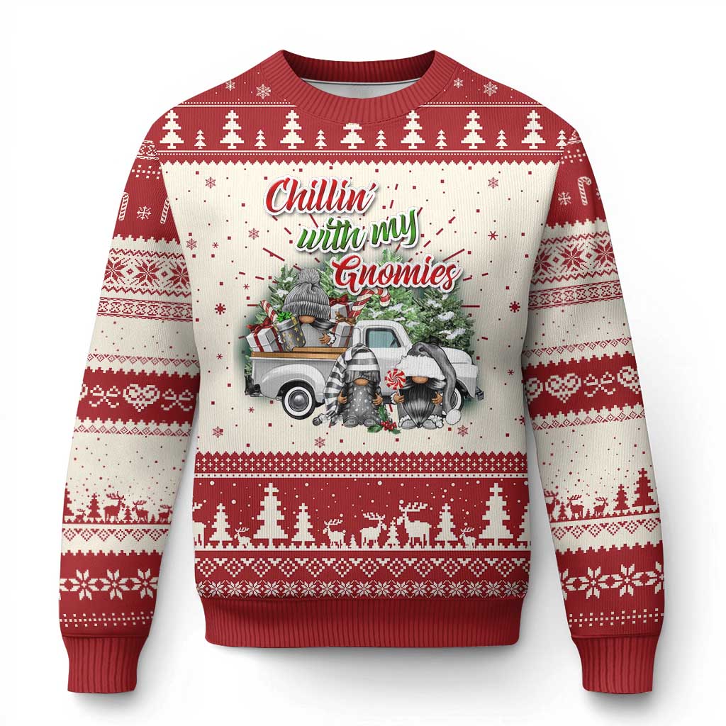 Gnome Christmas Ugly Christmas Sweater Chillin With My Gnomies Xmas Truck - Wonder Print Shop