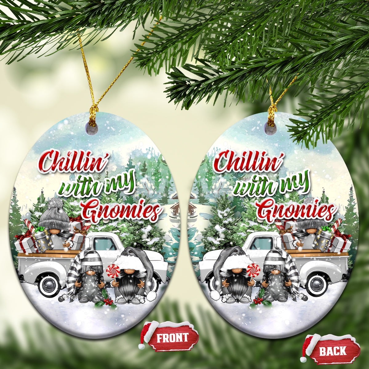 Gnome Christmas Ceramic Ornament Chillin' With My Gnomies Pickup Truck - Wonder Print Shop
