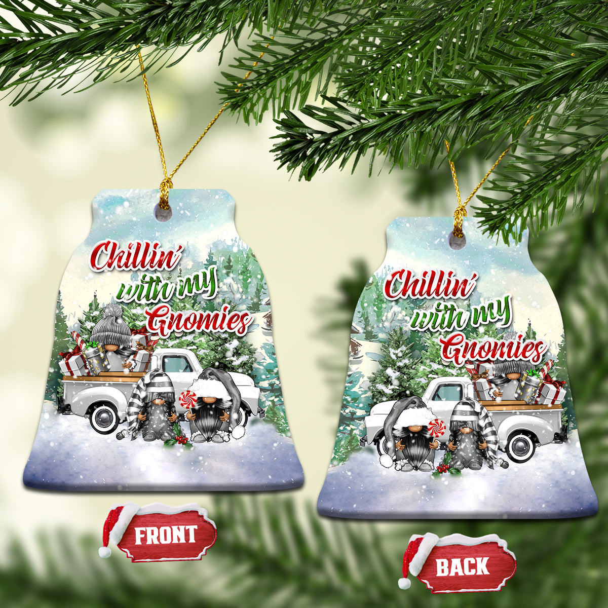 Gnome Christmas Ceramic Ornament Chillin' With My Gnomies Pickup Truck - Wonder Print Shop
