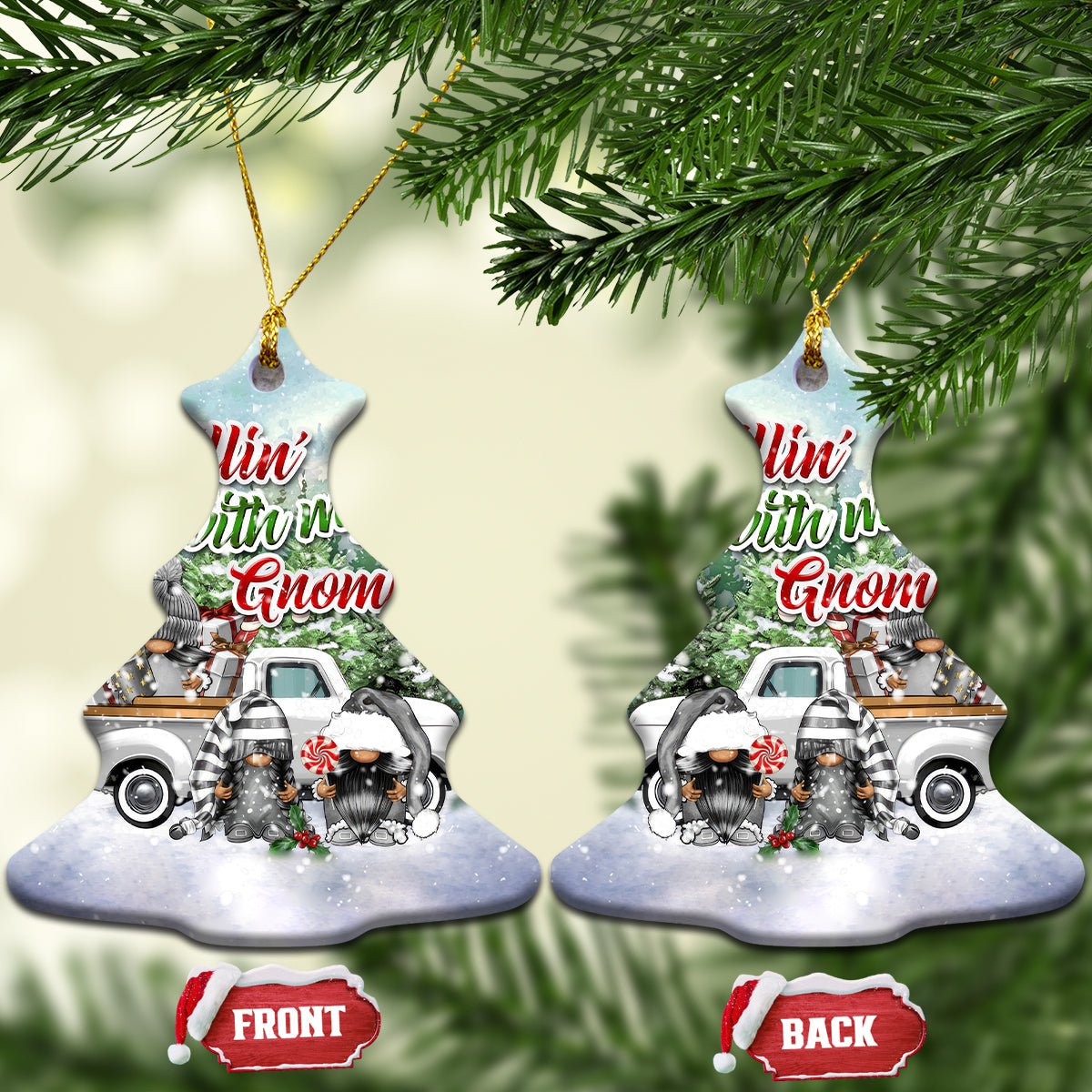 Gnome Christmas Ceramic Ornament Chillin' With My Gnomies Pickup Truck - Wonder Print Shop
