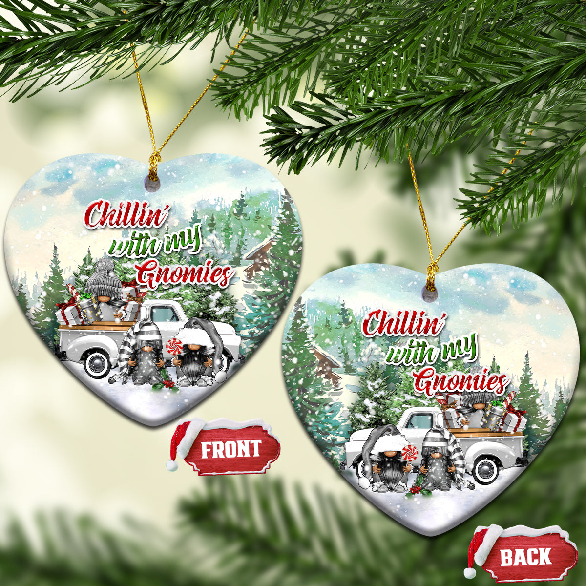 Gnome Christmas Ceramic Ornament Chillin' With My Gnomies Pickup Truck - Wonder Print Shop