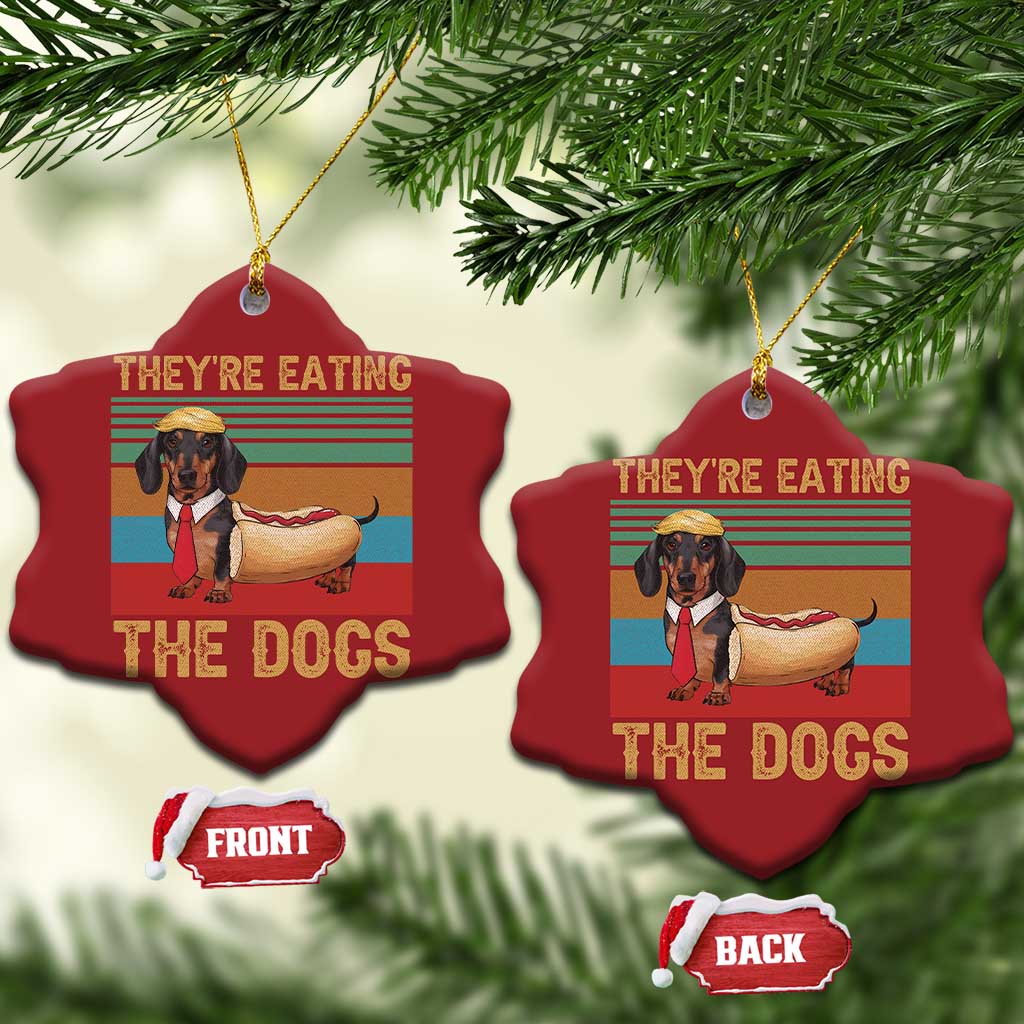 Funny Hot Dog Lover Christmas Ornament They're Eating The Dogs Dachshund - Wonder Print Shop