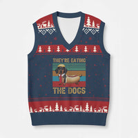 Funny Hot Dog Lover V-Neck Knit Sweater Vest They're Eating The Dogs Dachshund - Wonder Print Shop