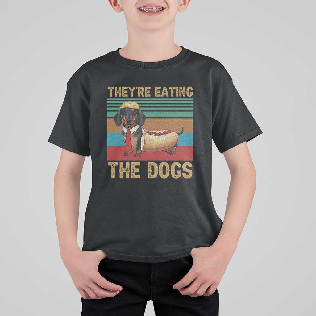 Funny Hot Dog Lover T Shirt For Kid They're Eating The Dogs Dachshund - Wonder Print Shop